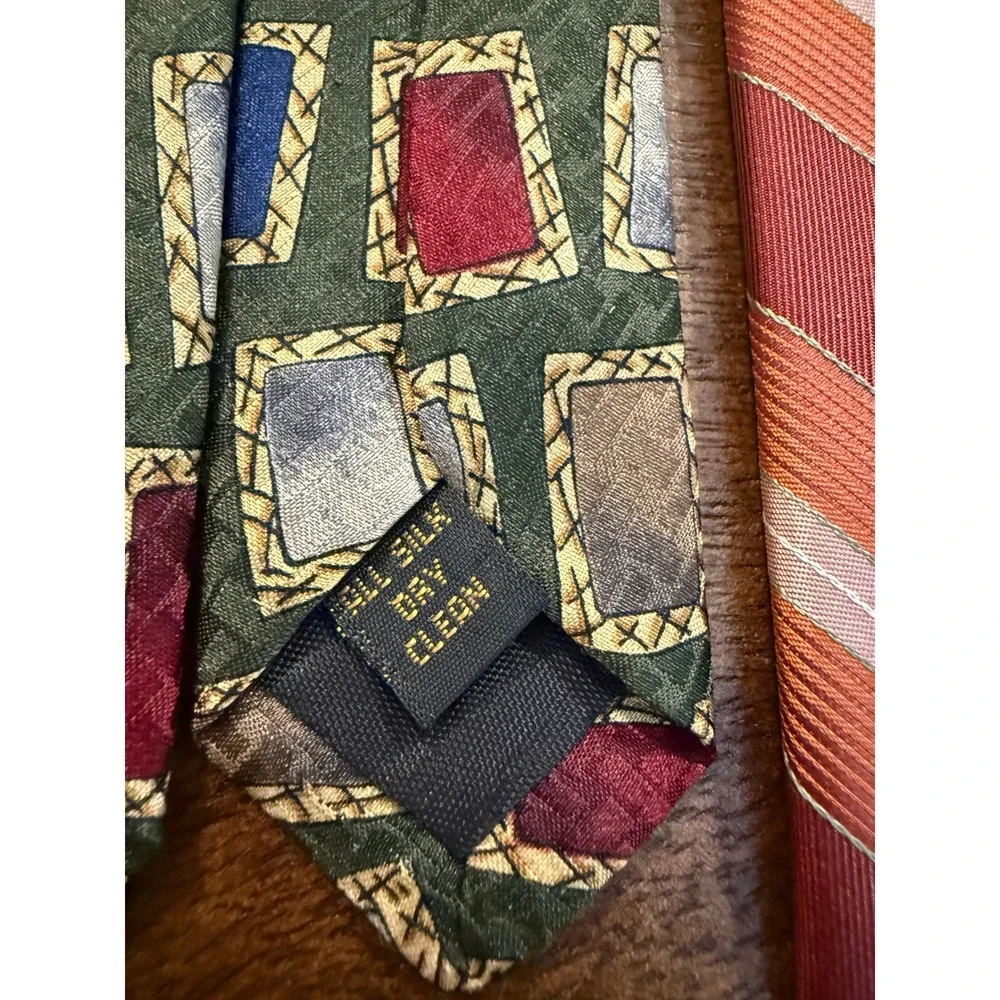 THREE Claiborne Hilfiger Woodward Earth Tone Brown Gold Ties Stripes Squares